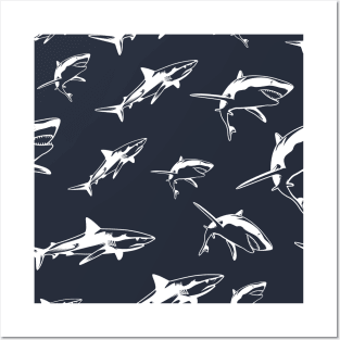 Shark Maritim nautical seamless pattern Posters and Art